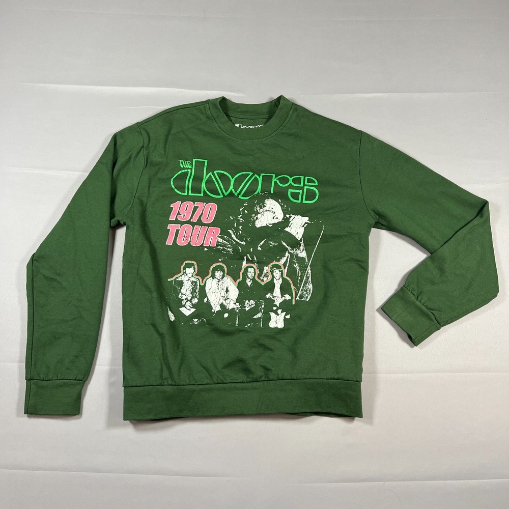 The Doors Merch Traffic 1970 Sweatshirt Men Medium Green Graphic Print Crew Neck